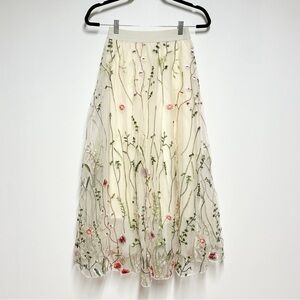 NWT RIHOAS "High Waisted Floral Embroidery A-line Midi Skirt" Sz XS